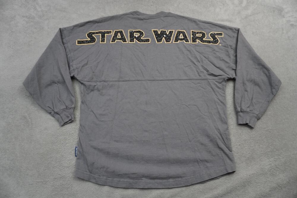 Star Wars Shirt Womens Small Gray Spirit Jersey Long Sleeve Glitter Parks